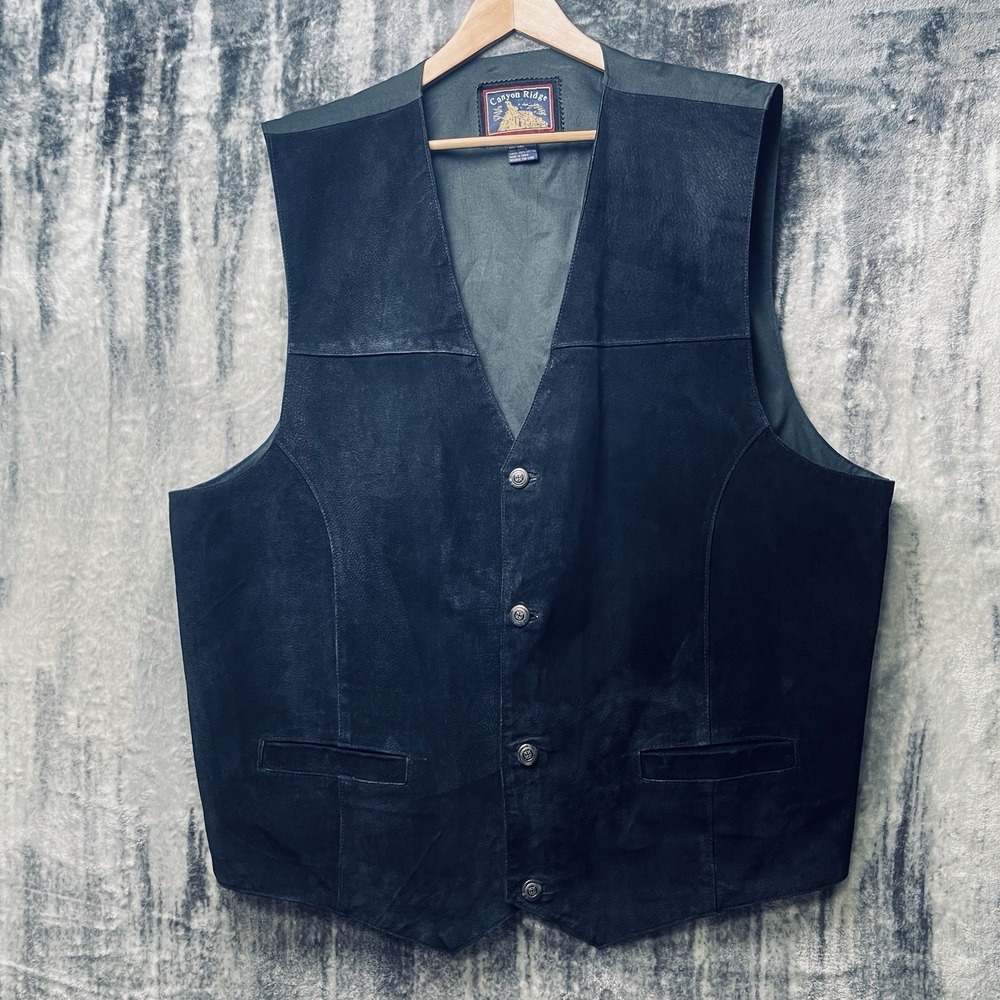 Canyon Ridge Men's 3XT Black Leather Vest Button Front Lined